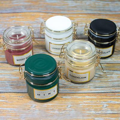 China Art Candle Luxury Scented Mixed Set Of Four Piece Clear Glass Candle Jar Scented Jar Candle With Lid for sale