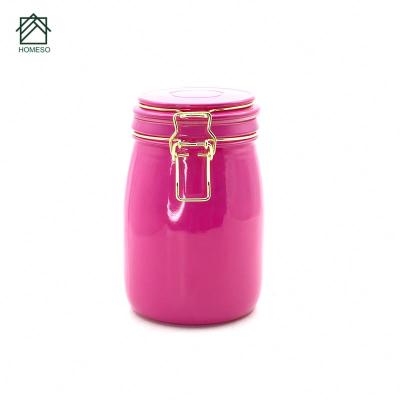 China Mid Century Modern Glass Storage Jar Glass Bottle Canister Storage Container Clip Lock Clamp Hugging Glass Jars With Lid for sale