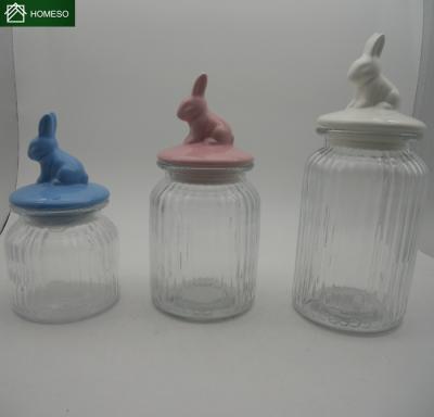 China Stocked different design of glass canister with ceramic lid for sale