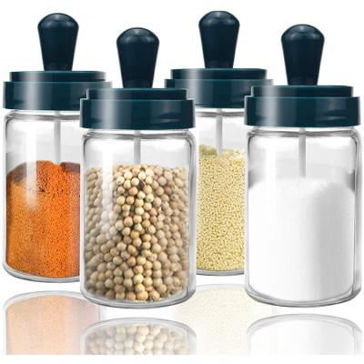 China Stocked Kitchen Food Salt Spice Storage Glass Jar With Spoon for sale