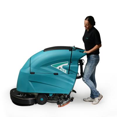 China Hotels walk behind power broom sweeper scrubber cleaning machine/floor washing machine/floor sweeper for sale