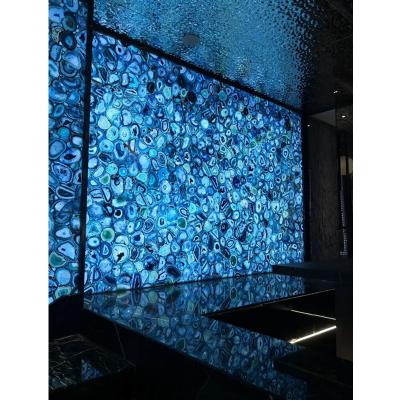 China Modern luxury backlit blue agate stone table for sale