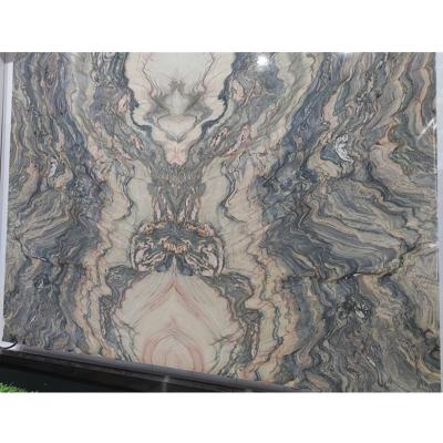 China Modern Matchbook Polished Fusion Quartzite Green Slab For TV Background Wall for sale