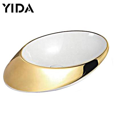 China Design Cabinet Art Basin Movable Porcelain Wash Modern Gold Paint Ceramic Basin for sale