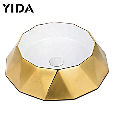 China Bathroom Accessory Modern Desgin Luxury Ceramic Art Wash Basin, Gold Art Basin For Middle East Market for sale