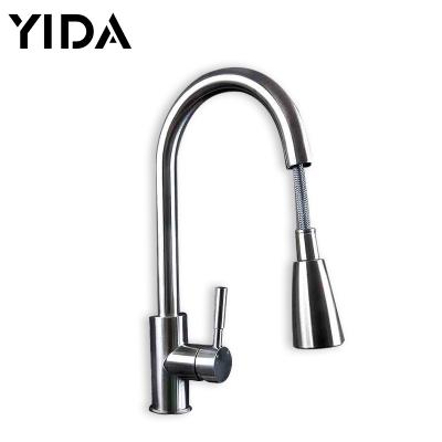 China Electric Faucets Building Project Stainless Steel Pull Out Faucet Mixer Kitchen Faucet Brushed Color for sale