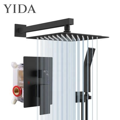 China With Sliding Bar Concealed Shower Mixers Set With Hand Shower Black Brass Concealed Black for sale