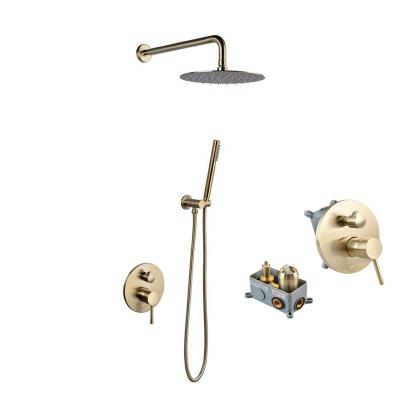 China With Sliding Bar Brass Gold Color Wall Mounted Rain Concealed Shower Set With Hand Held Shower for sale