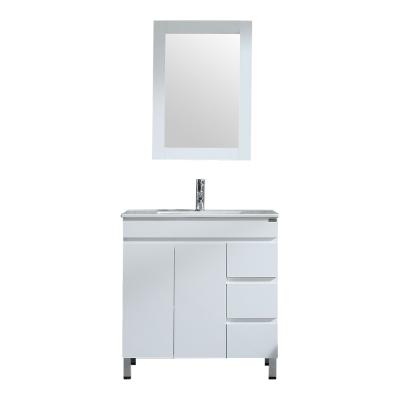 China Environmental Friendly European Style Floor Standing Materials White Bathroom Vanity With Mirror for sale