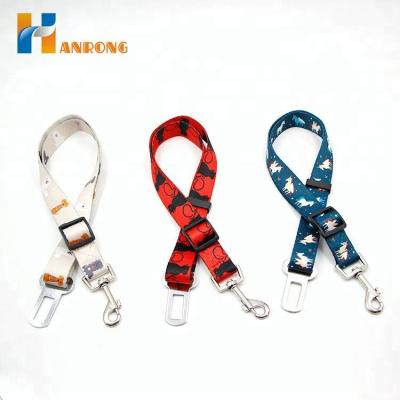 China Hot Transfer Printed Adjustable Logo Car Dog Seat Viable Custom Seat Belt Leads Seat Belt Leash for sale