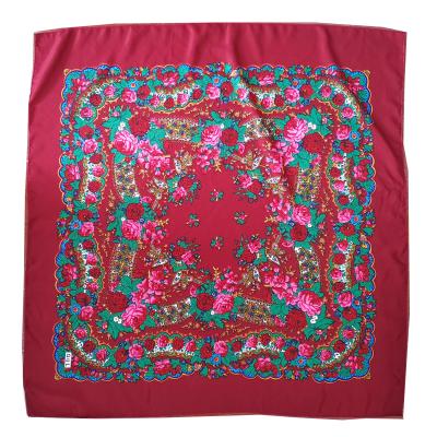 China Printing Patterns Ladies' Classic Design 90*90CM Printed Polyester Shawl With Fringes For Turkmenistan for sale