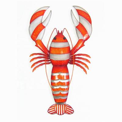 China Modern Country Style Home Decor Wrought Iron Crafts Crawfish Wall Hanging Plaque for sale