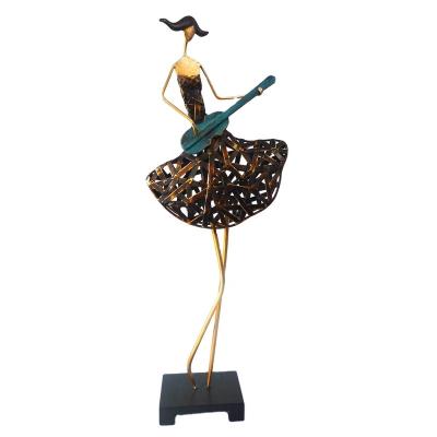 China European ENHANCE Metal Art Table Girl Figurine Decor Handmade Bronze Guitar Girl Stand Desk Decor for sale