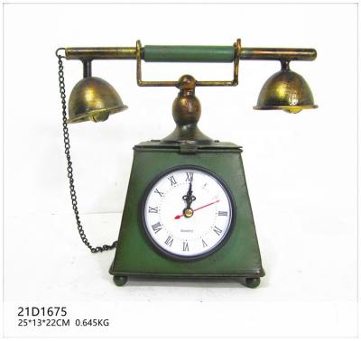 China Festival Decoration Retro Style Telephone Shape Decorative Metal Table Clock for sale