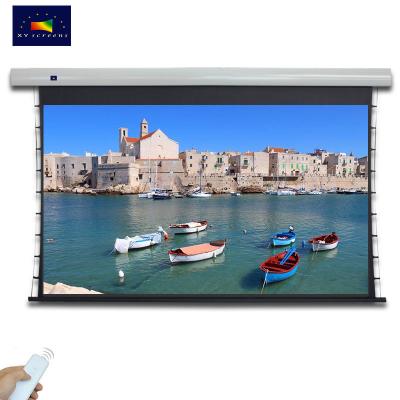 China OEM/ODM 4K White Woven Sound max acoustically transparent projector screen motorized tab tensioned projection screen for sale