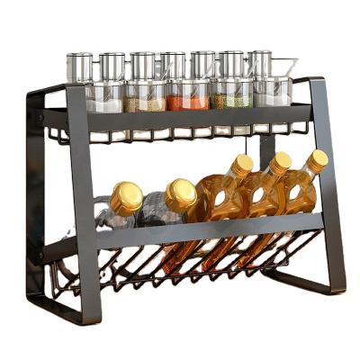 China Double Layer Kitchen Spice Rack Sauce Bottle Rack Viable Strong Standing Durable Steel Spice Rack for sale