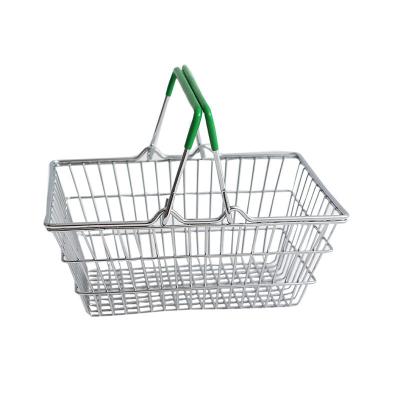 China Wholesale Two Handle Baskets For Cosmetics Shops Wire Mesh Supermarket Shopping Basket Metal Mini Small for sale