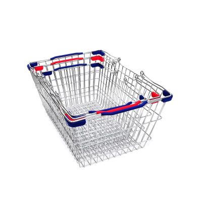 China Two Handle Metal Wire Mall Rack 45CM Supermarket Easy Carry Large Size Metal Basket for sale