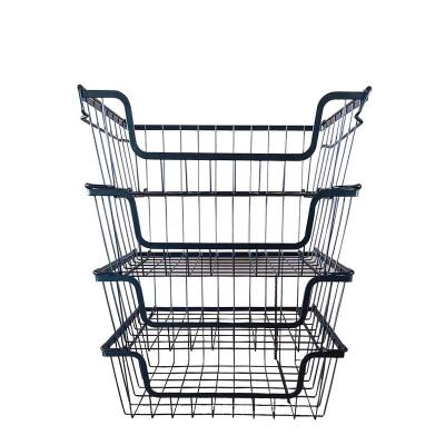 China Sustainable Cheap Stackable Mesh Storage Basket With Two Side Handle Iron Wire Baskets For Storage for sale