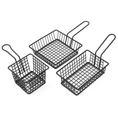 China Sustainable Humanized Small Size Handle Square Restaurant Catering Metal Food Storage Basket for sale