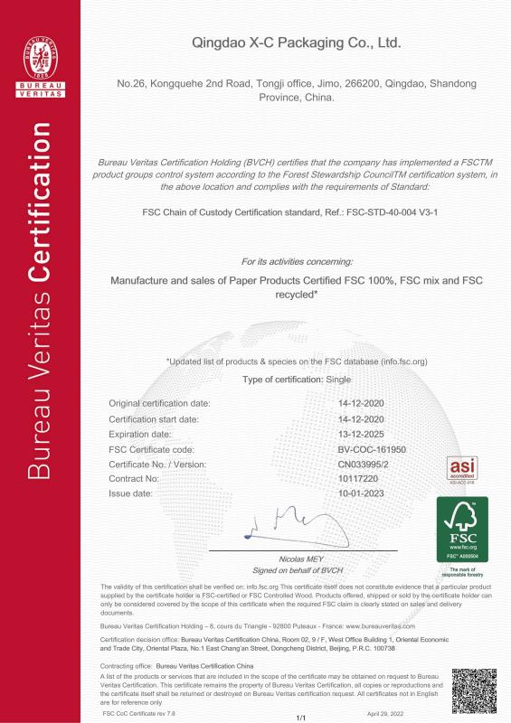 FSC Chain of Custody Certification - Qingdao Jinxucheng International Trade Co., Ltd.