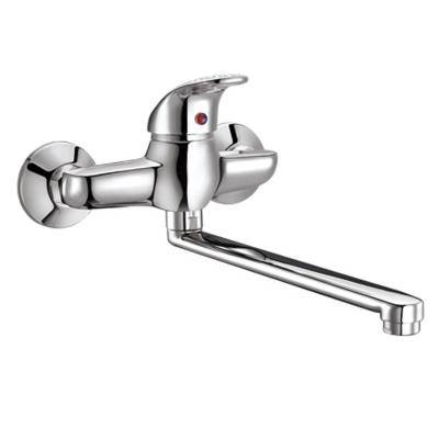 China Other Brass Swivel Long Spout Classic Kitchen Sink Faucet Wall Mounted Mixer for sale