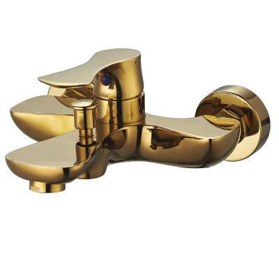 China Bathroom Single Hole Single Handle Sliding Bar Luxury Wall Mounted Bath Faucet Gold Free Plated for sale