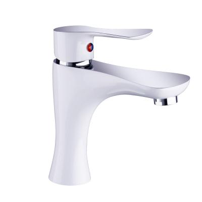 China White Bathroom Faucets Basin Faucet Metered Single Handle Hole Deck Mounted Brass Mixer Sink Faucet for sale