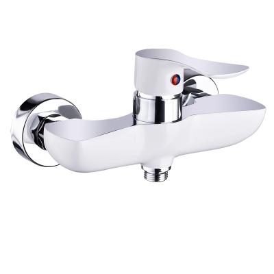 China Without Slide Bar Hot And Cold Water Faucet Wall Mounted Bathroom Shower Mixer Tap White Painted for sale