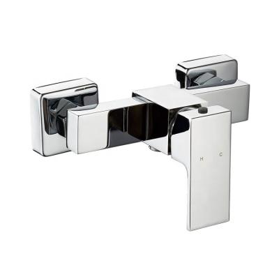 China Modern Chrome Plated Brass Single Handle Square Design Wall Mounted Exposed Shower Faucet Mixer for sale