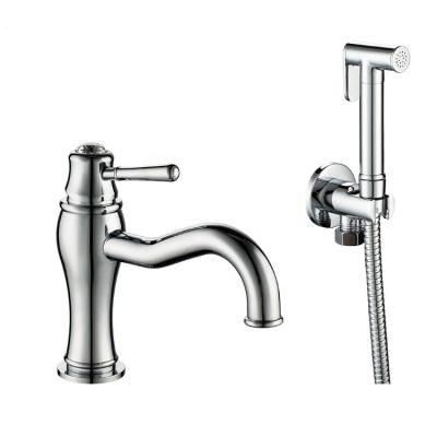 China Modern Deck Mounted Chrome Bidet Mixer Tap for Bathroom with Shattaf and 1.2M Brass Shower Hose for sale