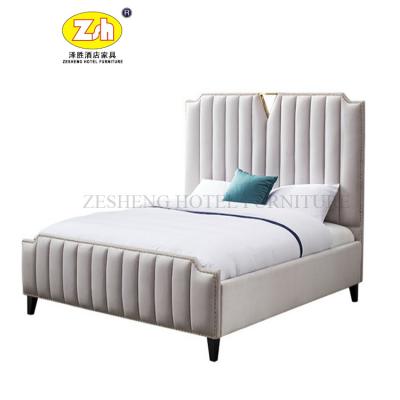 China New Design Traditional MDF With Solid Wood Bedroom Furniture Hotel Upholstery King Size Bed ZH-276 for sale