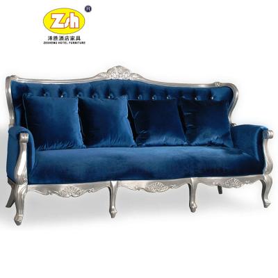 China Modern Fabric Wood Upholstered Sofa ZS-062 Gold Aluminum Or Silver 3 Seat for sale