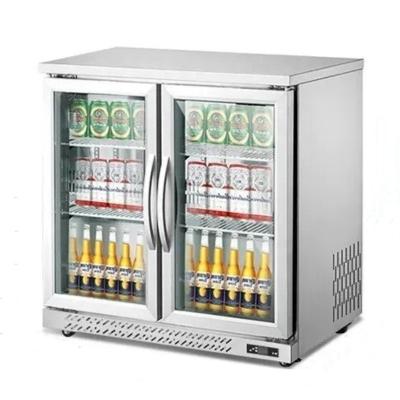 China Single-temperature commercial hotel mini double glass door under counter soft drink table top wine cooler for sale