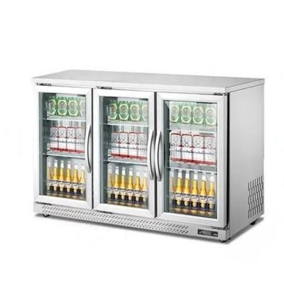 China Single-temperature 3 glass door under soft drink refrigerator table top bar small beer display counter cooler for sale