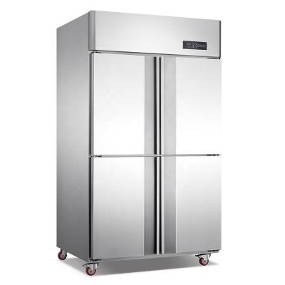 China Double-temperature 201/304 stainless steel kitchen restaurant 4 doors vertical commercial refrigerator for sale