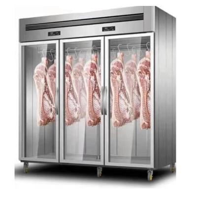 China Single-temperature 201/304 Stainless Steel Kitchen Restaurant 3 Doors Deli Upright Commercial Meat Hanging Refrigerator for sale