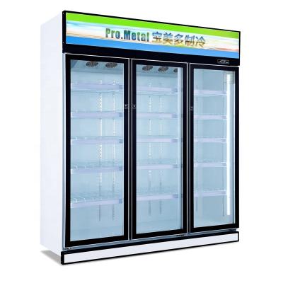 China Single-Temperature Supermarket Refrigeration Equipment Pepsi Commercial Vertical 3 Door Glass Display Refrigerator for sale