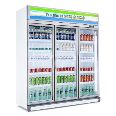 China Single-Temperature Commercial 3 Door Glass Display Refrigerator for Refrigerated Soft Drink Beverage and Beer Cooler for sale