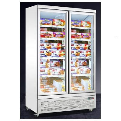 China Commercial Used High Temperature Customize Style Air Cooled Glass Door 2 Upright Display Freezer for sale