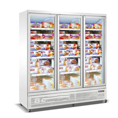 China Single-temperature Customize Style Fan Cooling Glass Door 3 Vertical Showcase Open Display Freezer For Supermarket for sale