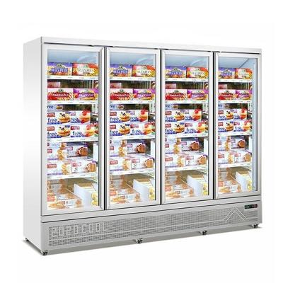 China Single-Temperature Used Commercial 4 Glass Door Straight Open Meat Food Refrigerated Showcase Supermarket Display Freezer for sale