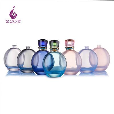 China Cosmetic Color Bottles Flat Blue Rose Perfume 100Ml Modern Empty Glass Perfume Bottle for sale