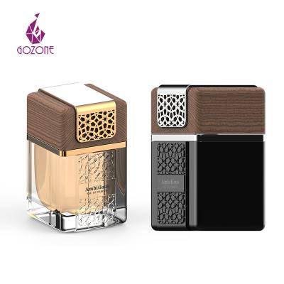 China Empty Square 50Ml Perfume Perfume Glass Bottle Cosmetic Bottle With Wooden Cap for sale