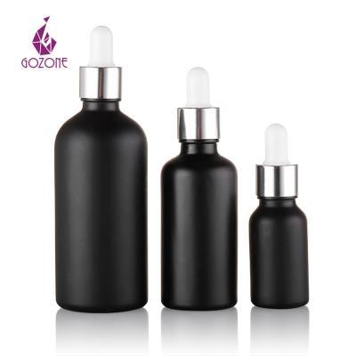 China 100Ml Matte Black Premium Essential Oil 50Ml Cosmetic Dropper Amber White Glass Bottle for sale