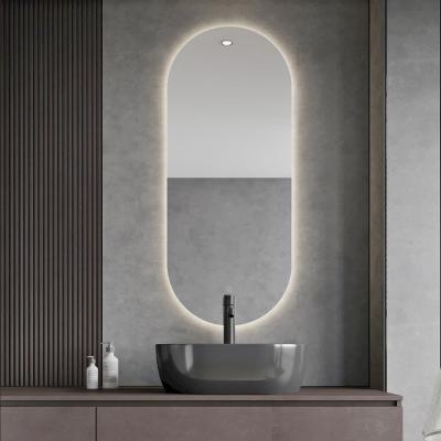 China Magnifying Smart Style Runway Shape Simple Luxury Waterproof Bathroom Hotel Fogproof Touch Screen Illuminated LED Light Mirror for sale