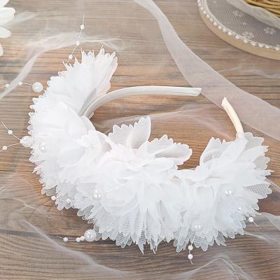 China 2021 Designer High Quality Luxury Children's Headbands White S Mesh Hair Band Pearl Head Band for sale