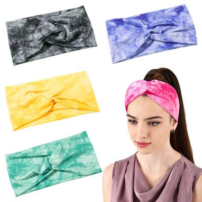 China Comfy Dye Tie Dye Women Fabric Multicolor Wide Stretch Yoga Headband Comfortable Headbands for sale