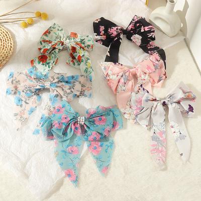 China High Quality Print Fashionable Korean Children Flower Bowknot Hair Accessories Hairpin Sweet Hair Clip for sale