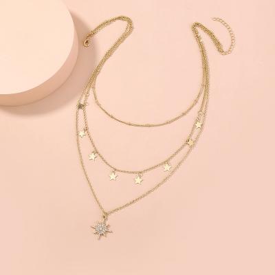 China CLASSIC Hot Selling Exquisite Design Women's Multilayer Diamond Small Star Pendant Necklace for sale